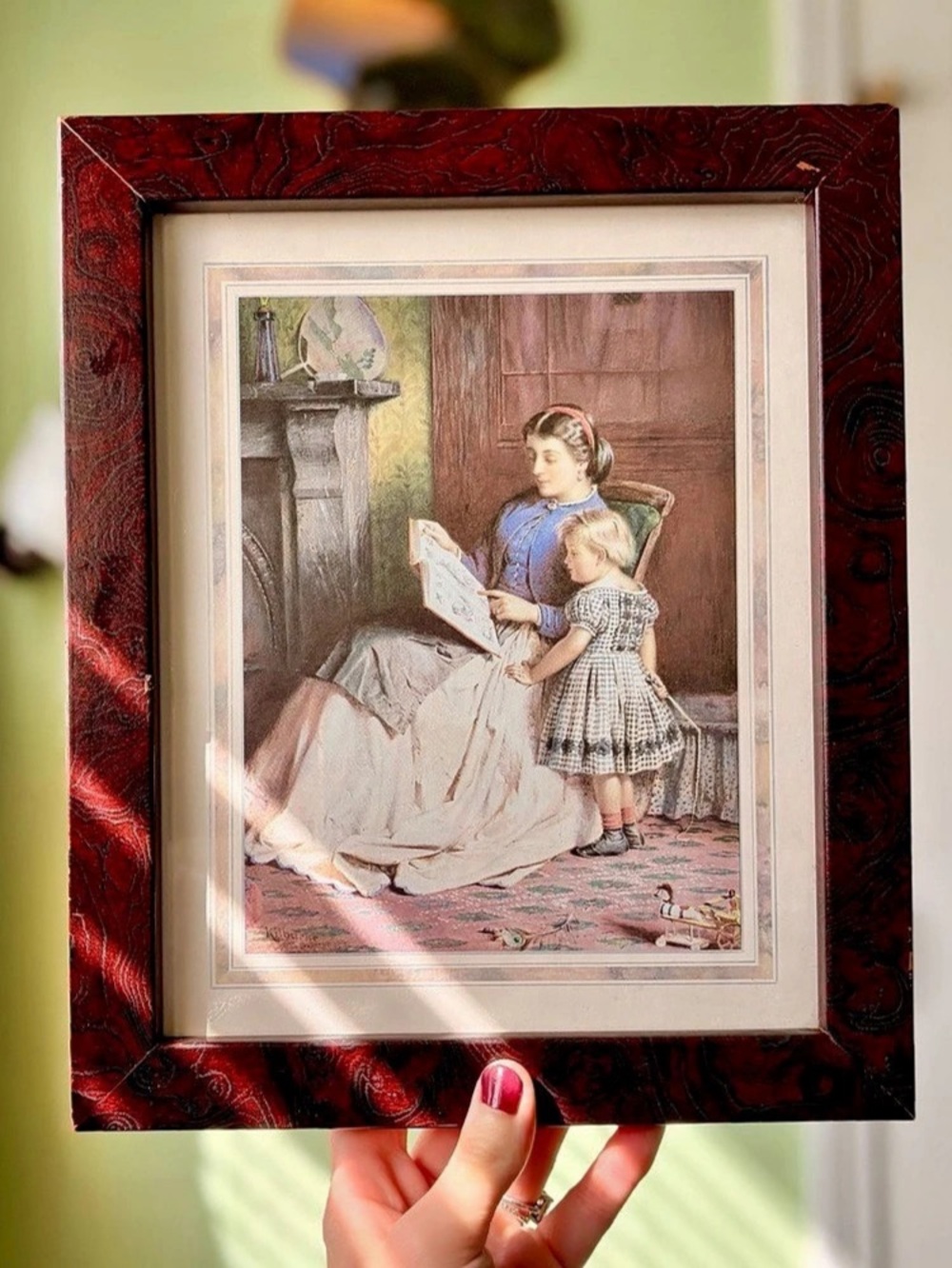 Framed Art Print Woman Reading to Child 1900's Still Life Wall Decor
